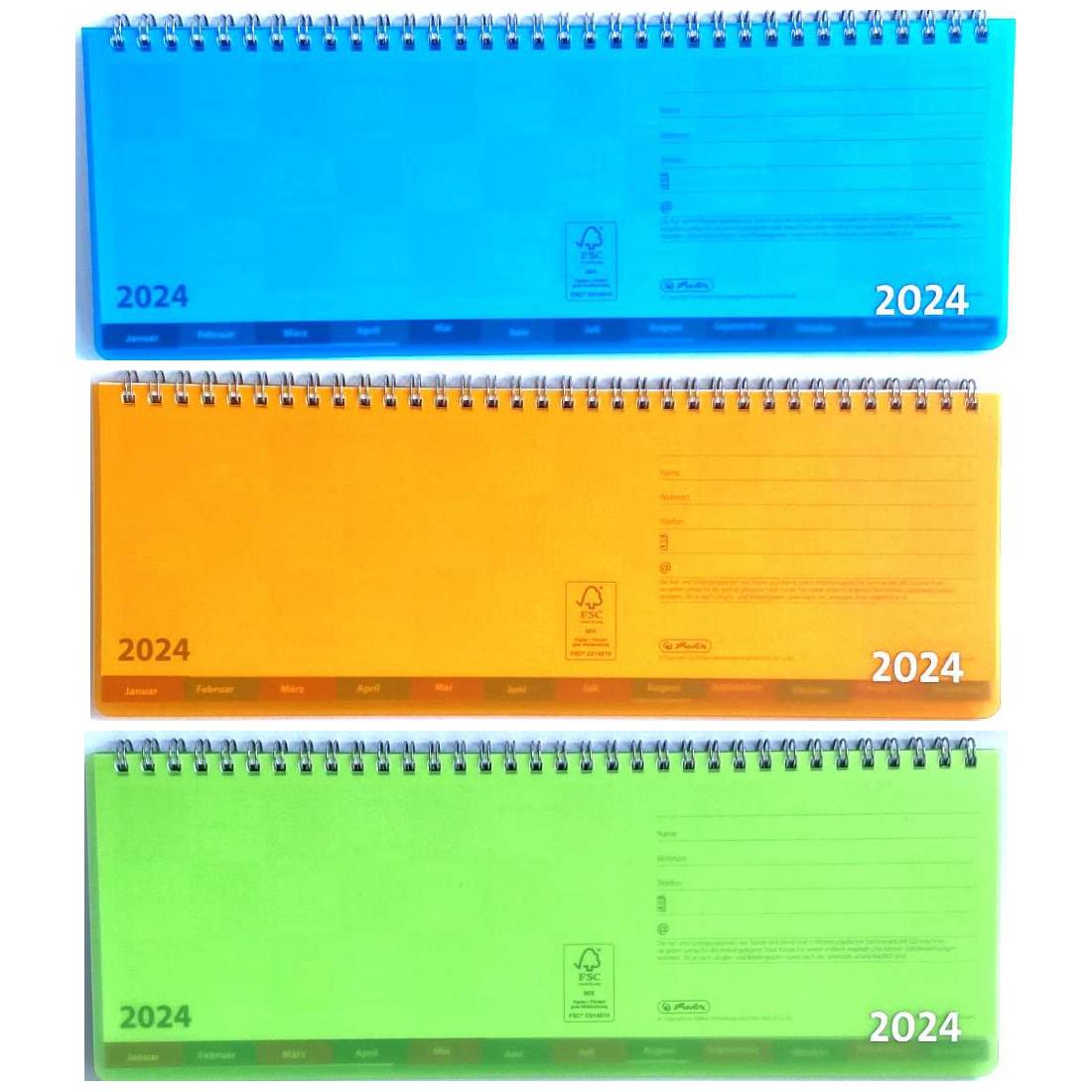 Schreibtischkalender transluzent 2024 mit Registerschnitt, blau orange grün