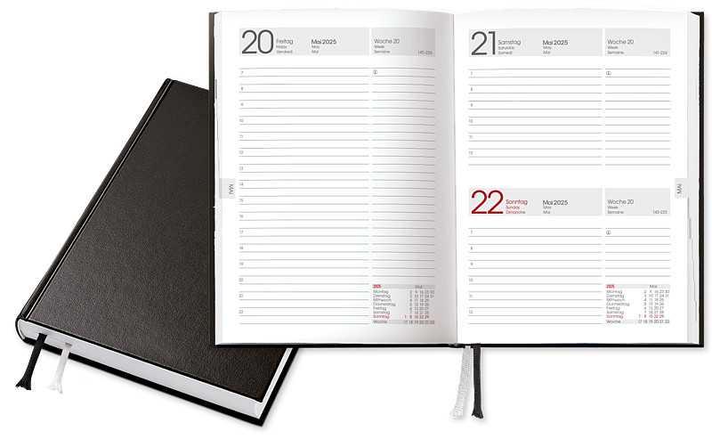 Buchkalender 2027 mit hochwertigem Kunstleder-Einband 352 Seiten A5 Schwarz